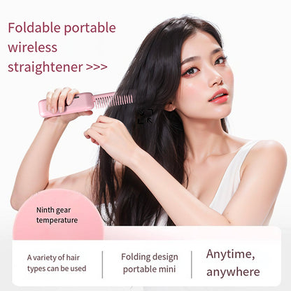 Pink Portable Foldable Cordless Hair Straightener Comb - 2-in-1 Ionic Styling for Smooth, Frizz-Free Hair - Image 4