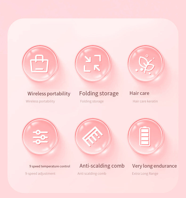 Pink Portable Foldable Cordless Hair Straightener Comb - 2-in-1 Ionic Styling for Smooth, Frizz-Free Hair - Image 5