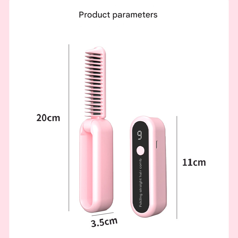 Pink Portable Foldable Cordless Hair Straightener Comb - 2-in-1 Ionic Styling for Smooth, Frizz-Free Hair - Image 7