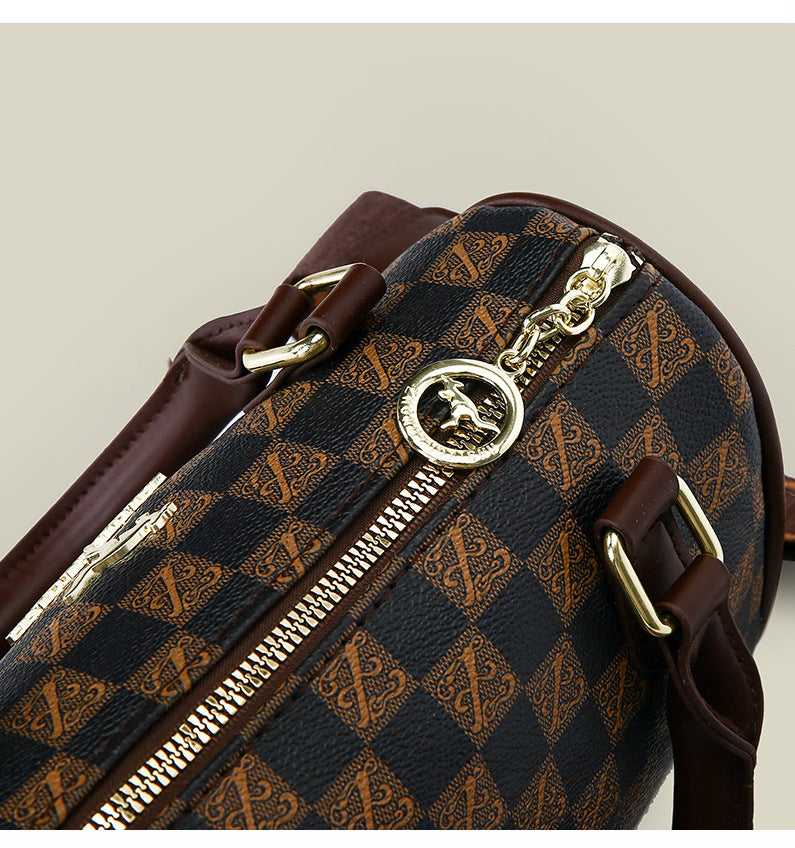 Black leopard print Stylish PU Leather Boston Bag - Elegant Retro Single Shoulder Crossbody Handbag for Women - Image 4