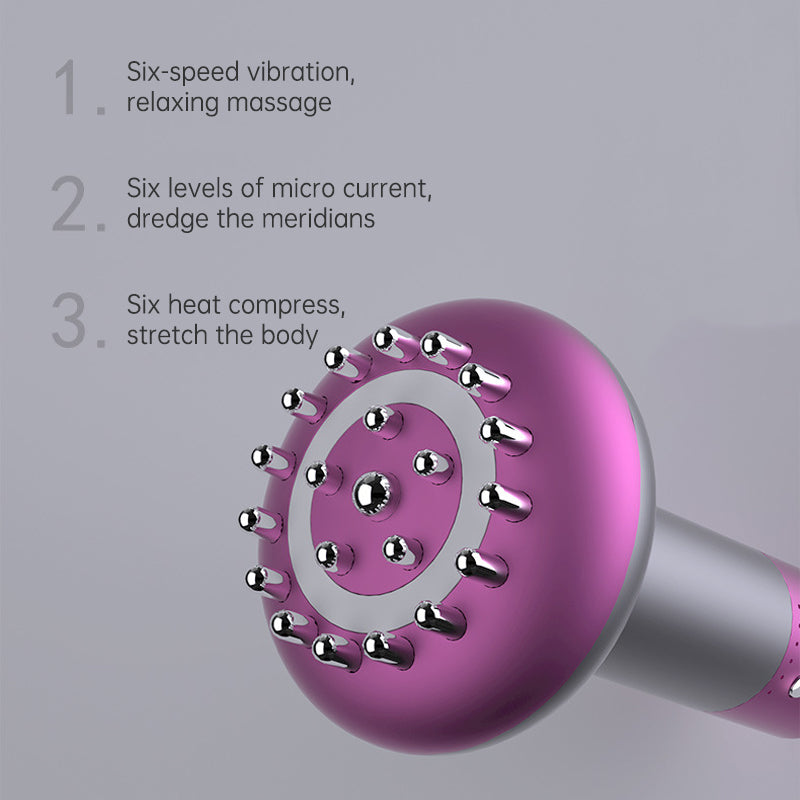 Purple Electric Meridian Brush Massager - 6-in-1 Handheld Device with Vibration, Microcurrent, and Heat Therapy - Image 3