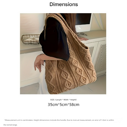 Shallow khaki patchwork Bohemian Knit Shoulder Bag - Hand-Woven Crochet Tote for Women - Image 3