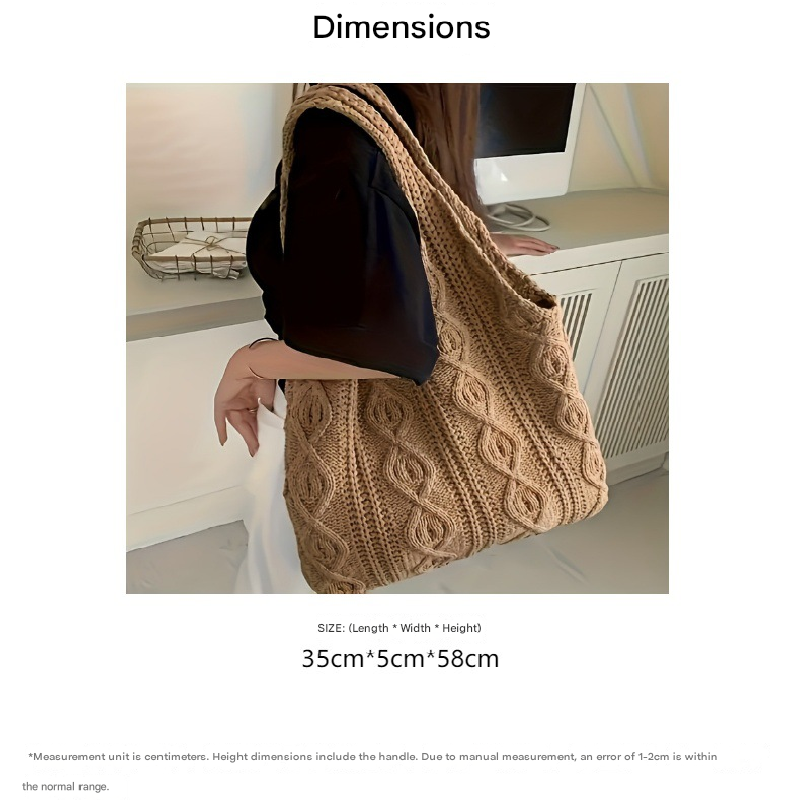 Beige large holes Bohemian Knit Shoulder Bag - Hand-Woven Crochet Tote for Women - Image 3