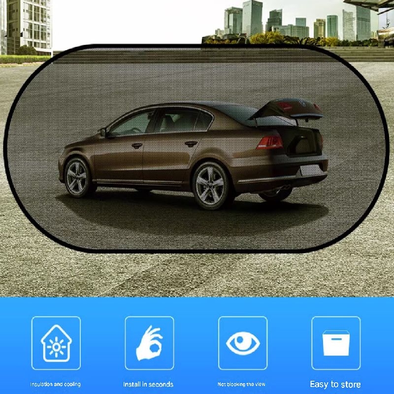 Black Universal Car Window Sun Shade Set - Mesh Fabric UV Protection(One hole-free rear gear + four hole-free side gears) - Image 4