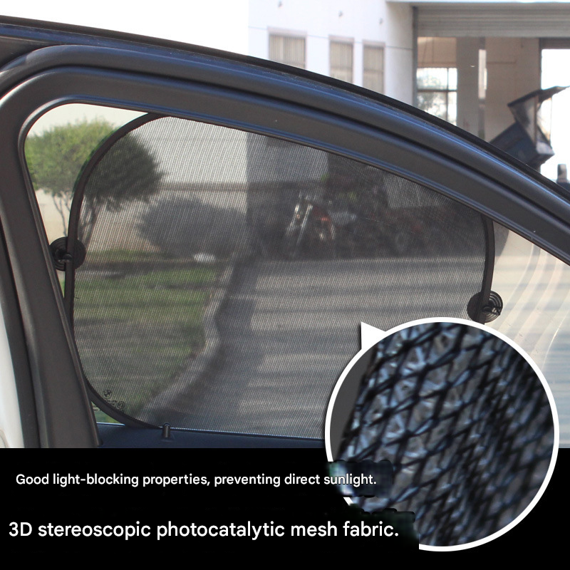Black Universal Car Window Sun Shade Set - Mesh Fabric UV Protection(One solid rear panel + two angled panels + two solid side panels) - Image 2