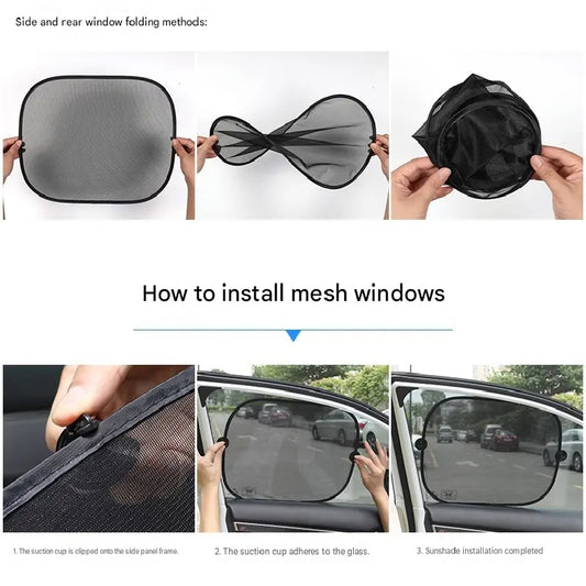 Black Universal Car Window Sun Shade Set - Mesh Fabric UV Protection(One solid rear panel + two angled panels + two solid side panels) - Image 8