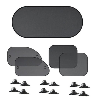 Black Universal Car Window Sun Shade Set - Mesh Fabric UV Protection(One solid rear baffle + two perforated angled baffles + two solid side baffles)