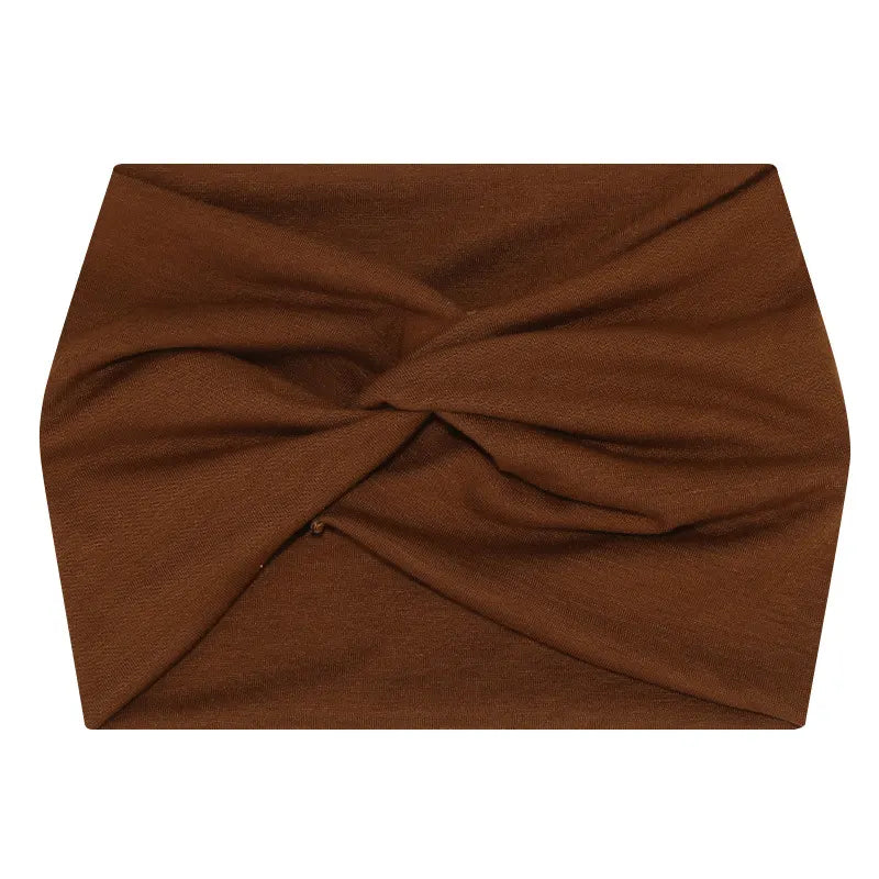 5-PCS Brown Women's Extra Wide Turban Headband - Elastic Yoga & Sports Hair Wrap