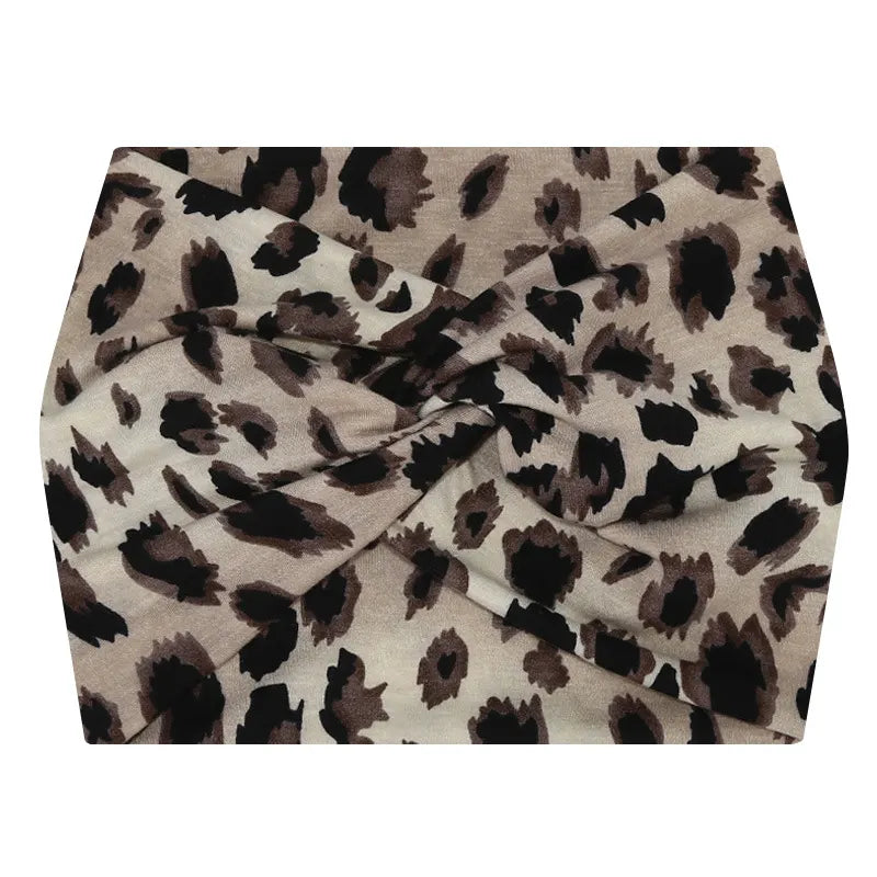 5-PCS Grey leopard print Women's Extra Wide Turban Headband - Elastic Yoga & Sports Hair Wrap