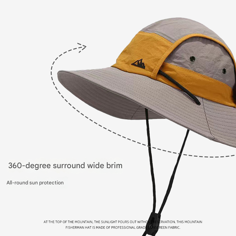White Quick-Dry Sun Protection Bucket Hat for Men - Breathable Outdoor Hiking & Fishing Cap with Wide Brim - Image 3