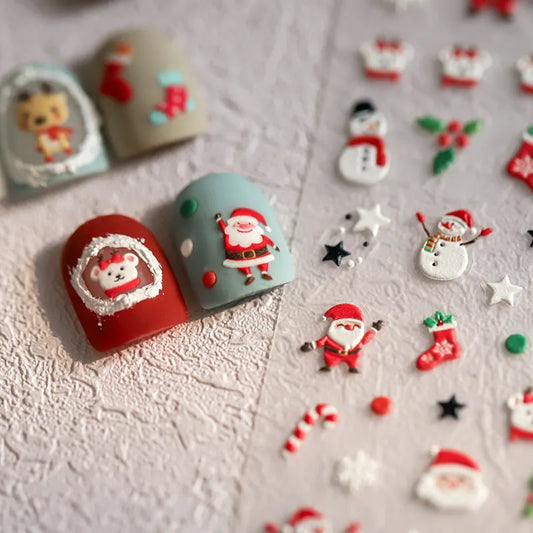 4PCS 5D Embossed Christmas Nail Art Stickers - Santa, Snowman, Reindeer & Snowflake Designs for Festive Manicures(Z-1424) - Image 2