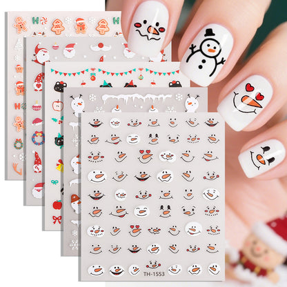 4PCS 5D Embossed Christmas Nail Art Stickers - Santa, Snowman, Reindeer & Snowflake Designs for Festive Manicures(Z-1429) - Image 3