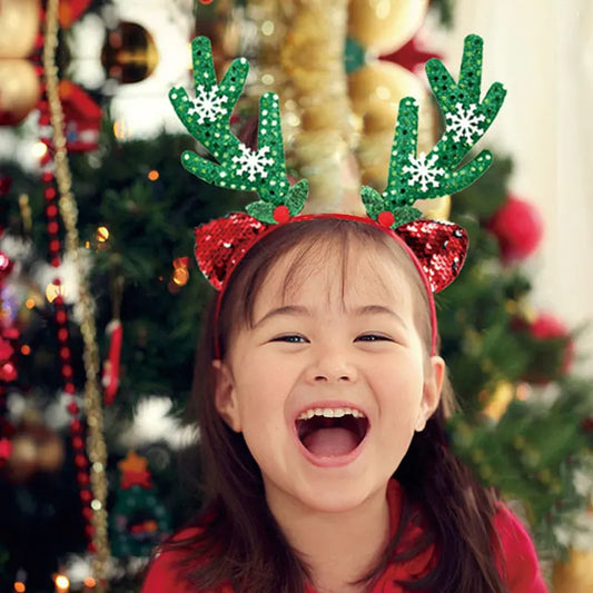 3-PCS Antler bell Festive Christmas Headbands for Adults & Kids - Reindeer Antlers, Santa, Snowman & Christmas Tree Designs - Image 2