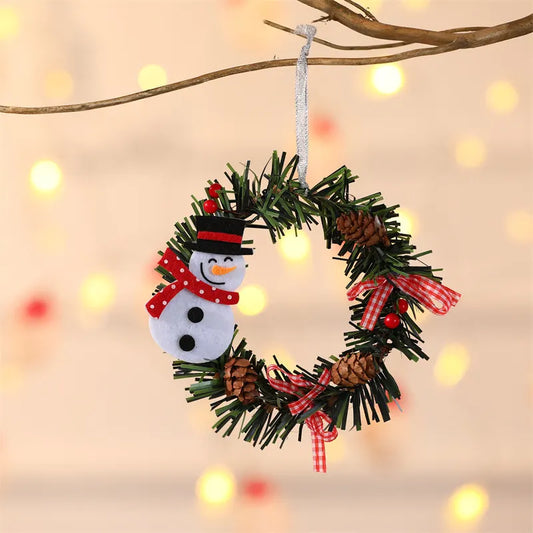 Snowman Mini Christmas Wreath Ornaments (11cm) - Festive Santa, Snowman & Reindeer Decor for Doors & Windows