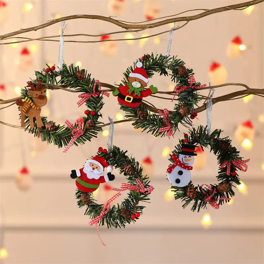 Bear Mini Christmas Wreath Ornaments (11cm) - Festive Santa, Snowman & Reindeer Decor for Doors & Windows - Image 2