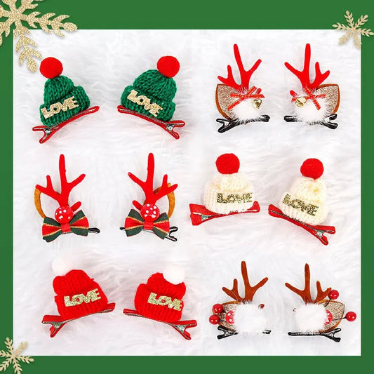 The old man, the snowman, the deer Festive Christmas Hair Clips for Girls & Women - Fabric & Metal Design - Image 3