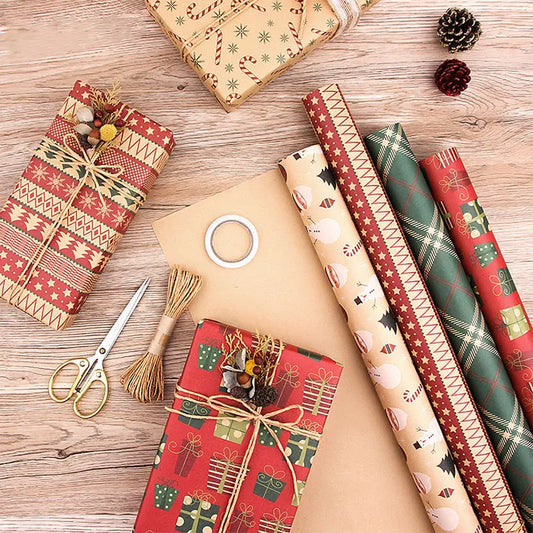 Christmas Gift Wrapping Paper 6-Pack - Vintage Kraft Style for Holiday Presents, 70x100cm - Image 2