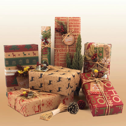 Christmas Gift Wrapping Paper 6-Pack - Vintage Kraft Style for Holiday Presents, 70x100cm - Image 4