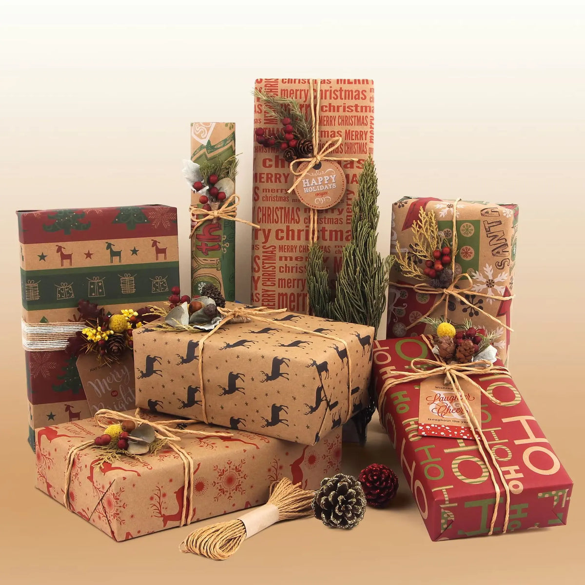 Christmas Gift Wrapping Paper 6-Pack - Vintage Kraft Style for Holiday Presents, 70x100cm - Image 4