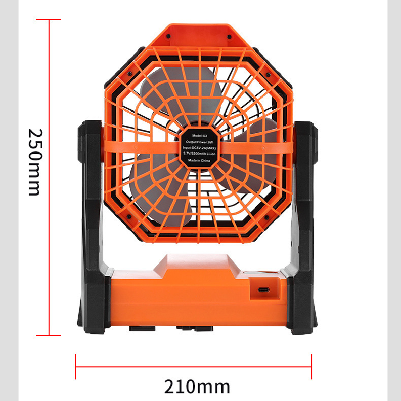 Black and orange Portable Outdoor Camping Fan with LED Light - Rechargeable USB Tent Fan for Australia - Image 6