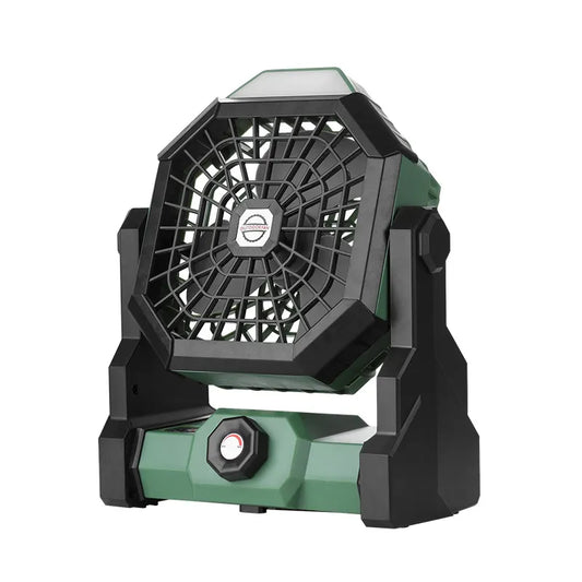 Black and green Portable Outdoor Camping Fan with LED Light - Rechargeable USB Tent Fan for Australia