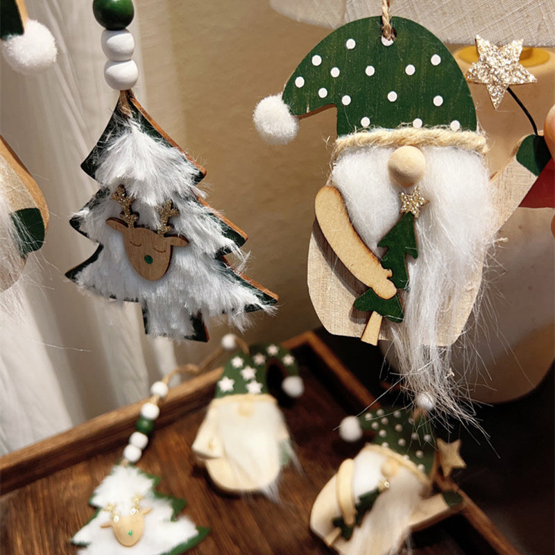 3-PCS The old man with green dots Christmas Ornaments Hanging Pendants Nordic Style Gnomes and Reindeer with Faux Fur and Beads for Xmas Tree Home Party Decoration - Image 2