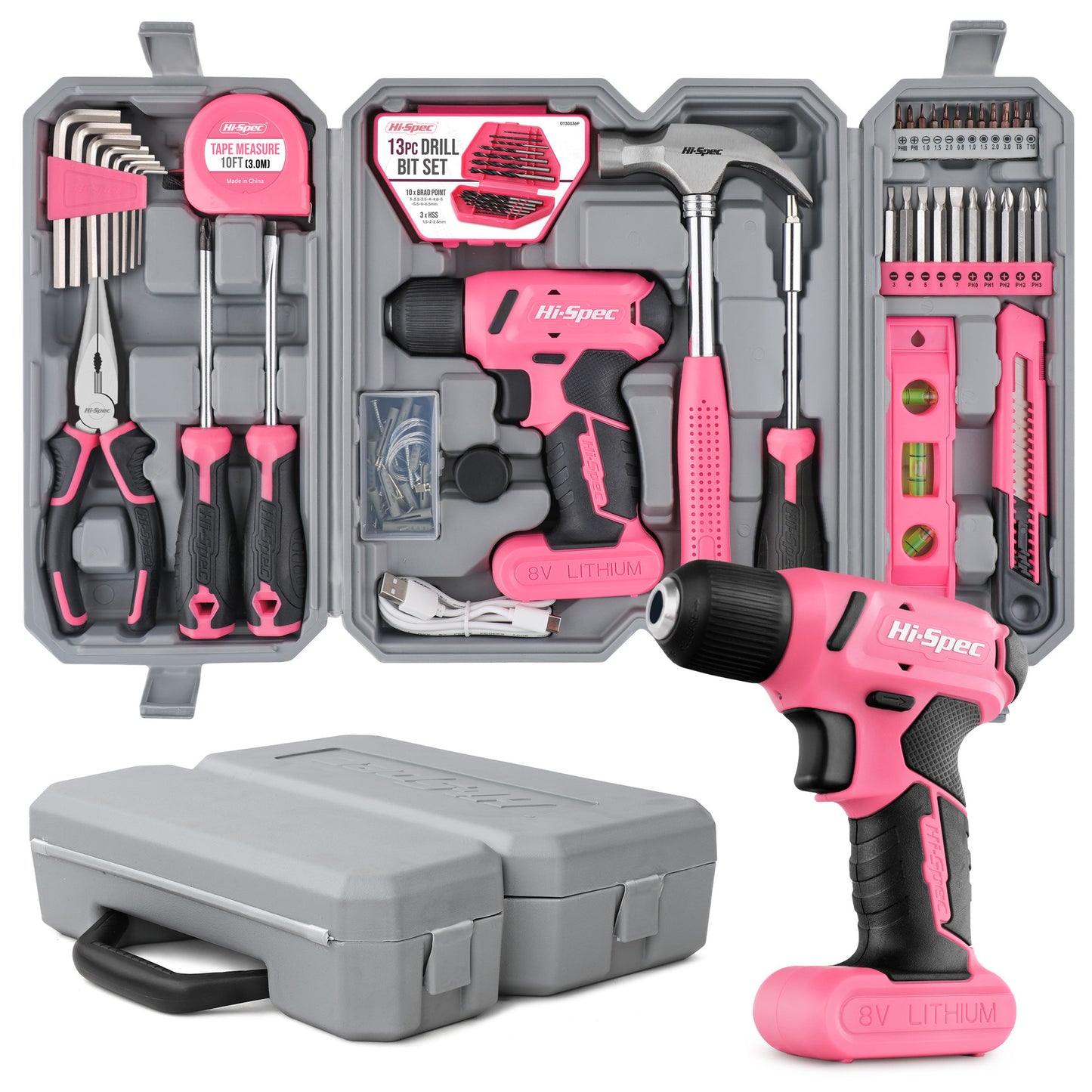 58 Piece Home Tool Set with 8V Cordless Drill Driver Kit Rechargeable Electric Screwdriver for DIY Repairs and Maintenance