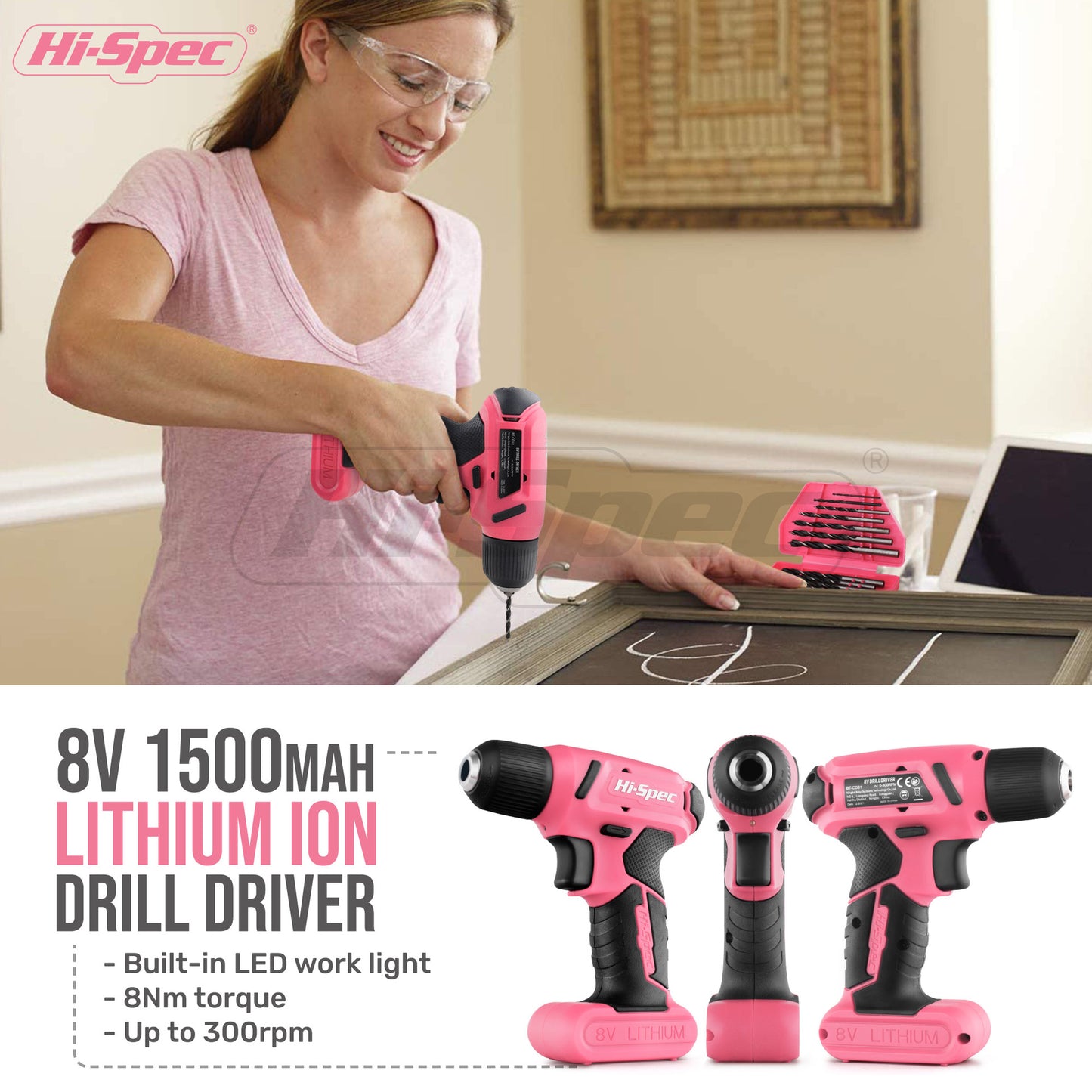 58 Piece Home Tool Set with 8V Cordless Drill Driver Kit Rechargeable Electric Screwdriver for DIY Repairs and Maintenance - Image 2