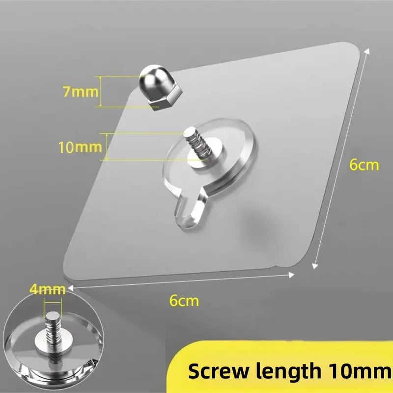 50-PCS Heavy Duty Adhesive Screw Stickers No Drilling Wall Hooks 6x6cm Waterproof Stainless Steel for Kitchen Bathroom Rental Friendly(10mm)