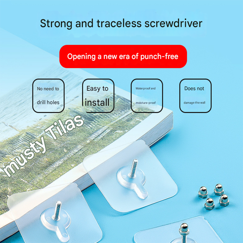 50-PCS Heavy Duty Adhesive Screw Stickers No Drilling Wall Hooks 6x6cm Waterproof Stainless Steel for Kitchen Bathroom Rental Friendly(8mm) - Image 2