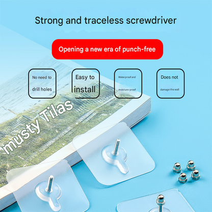 50-PCS Heavy Duty Adhesive Screw Stickers No Drilling Wall Hooks 6x6cm Waterproof Stainless Steel for Kitchen Bathroom Rental Friendly(12mm) - Image 2