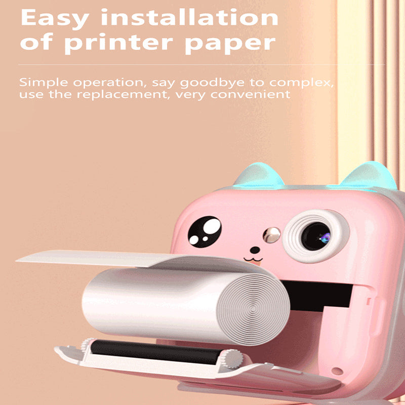 Pink cat Kids Instant Print Camera Zero Ink Digital Video Recorder with 32GB Card and 3 Paper Rolls Portable Rechargeable Toy Gift - Image 5