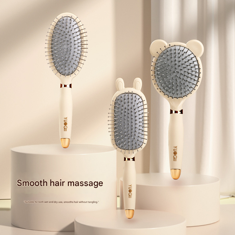 Rabbit ear comb Soft Touch Air Cushion Hair Brush with Built-in Cleaning Claw Detangling Massage Comb for Wet and Dry Hair Gentle Scalp Care - Image 3