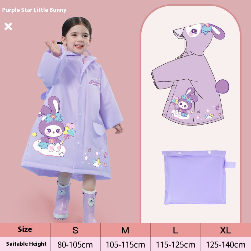 Purple rabbit  Kids Waterproof Raincoat with Expandable Backpack Slot Hooded Rain Jacket for Boys & Girls School & Outdoor(size:s)