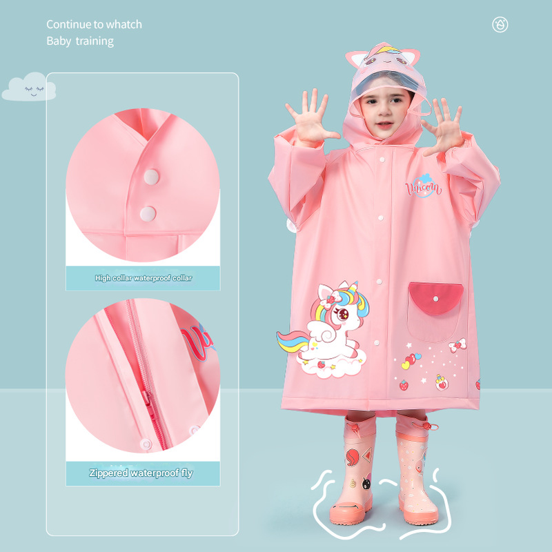 Purple rabbit  Kids Waterproof Raincoat with Expandable Backpack Slot Hooded Rain Jacket for Boys & Girls School & Outdoor(size:M) - Image 3