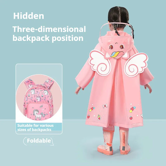 Purple rabbit  Kids Waterproof Raincoat with Expandable Backpack Slot Hooded Rain Jacket for Boys & Girls School & Outdoor(size:XL) - Image 4