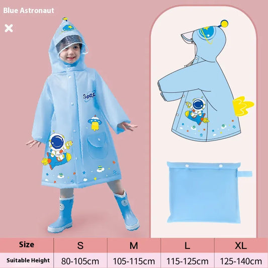 Blue astronaut  Kids Waterproof Raincoat with Expandable Backpack Slot Hooded Rain Jacket for Boys & Girls School & Outdoor(size:XL)