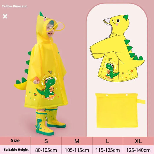 Yellow dinosaur  Kids Waterproof Raincoat with Expandable Backpack Slot Hooded Rain Jacket for Boys & Girls School & Outdoor(size:L)