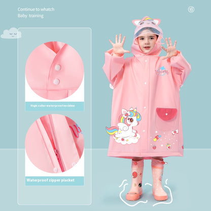 Pink unicorn  Kids Waterproof Raincoat with Expandable Backpack Slot Hooded Rain Jacket for Boys & Girls School & Outdoor(size:S)