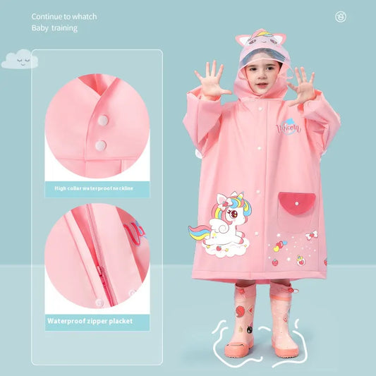 Pink unicorn  Kids Waterproof Raincoat with Expandable Backpack Slot Hooded Rain Jacket for Boys & Girls School & Outdoor(size:XL)