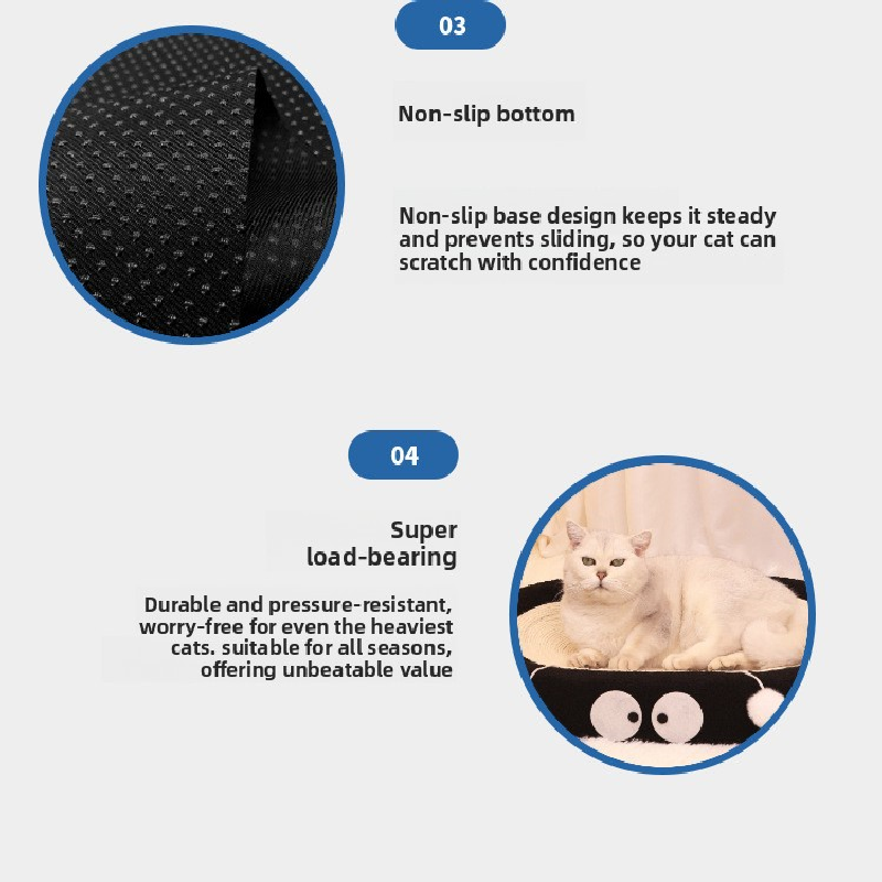 Round black coal balls Large Cat Scratcher Bed 2 in 1 Sisal Scratching Pad & Plush Lounge Nest Durable Claw Grinder Mat for Indoor Cats - Image 3