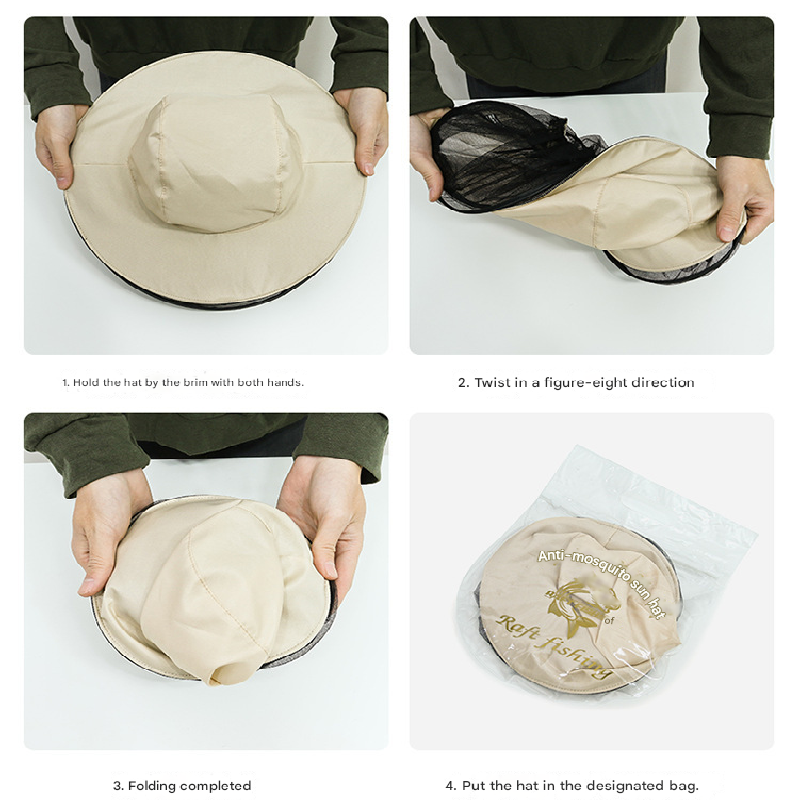 Beige Outdoor Fishing Hat with Mesh Head Net Sun Protection Bucket Cap Anti-Mosquito Fly Guard for Gardening Hiking & Beekeeping - Image 4