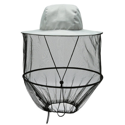 Grey Outdoor Fishing Hat with Mesh Head Net Sun Protection Bucket Cap Anti-Mosquito Fly Guard for Gardening Hiking & Beekeeping