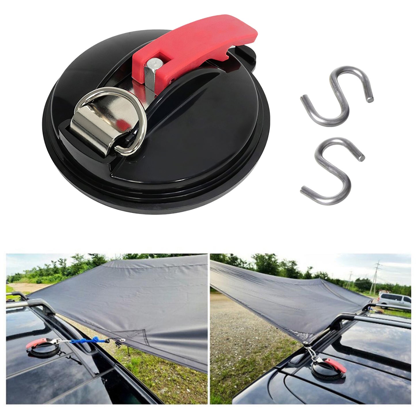 4 Pack Orange plate + black buckle Heavy Duty Suction Cup Anchors with S-Hooks for Car Side Awnings and Camping Tarps Multifunctional Tie Down Points for Outdoor Road Trips 10kg Capacity - Image 4