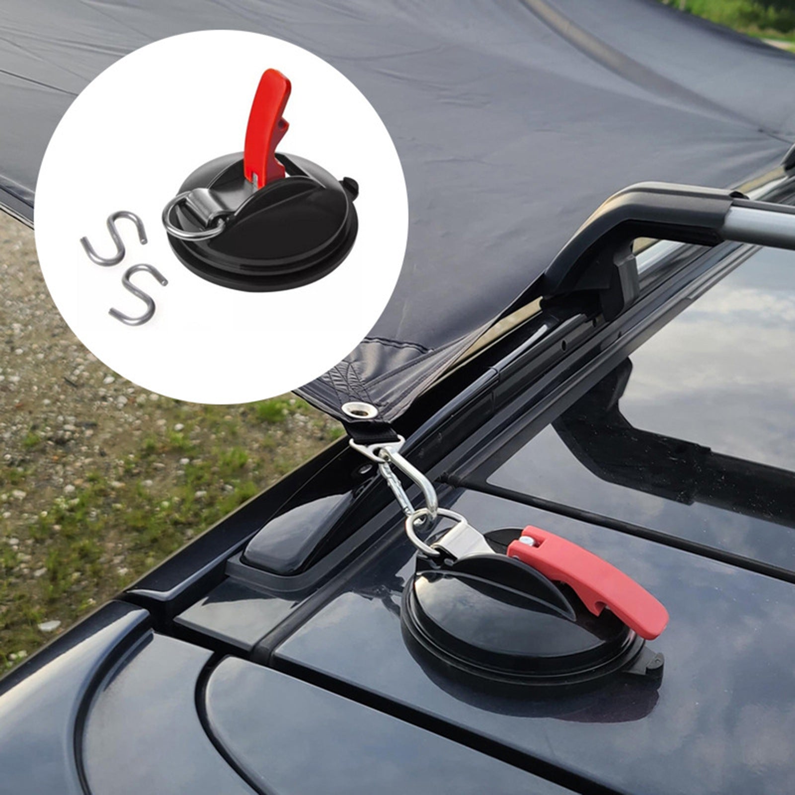 4 Pack Red plate + black buckle Heavy Duty Suction Cup Anchors with S-Hooks for Car Side Awnings and Camping Tarps Multifunctional Tie Down Points for Outdoor Road Trips 10kg Capacity - Image 3