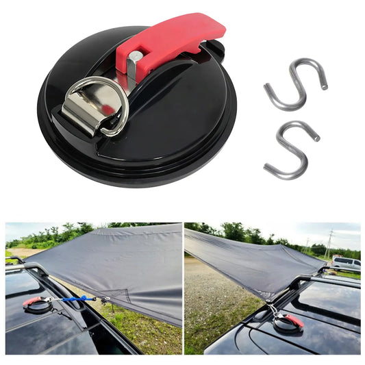 4 Pack Black plate + black buckle Heavy Duty Suction Cup Anchors with S-Hooks for Car Side Awnings and Camping Tarps Multifunctional Tie Down Points for Outdoor Road Trips 10kg Capacity - Image 4