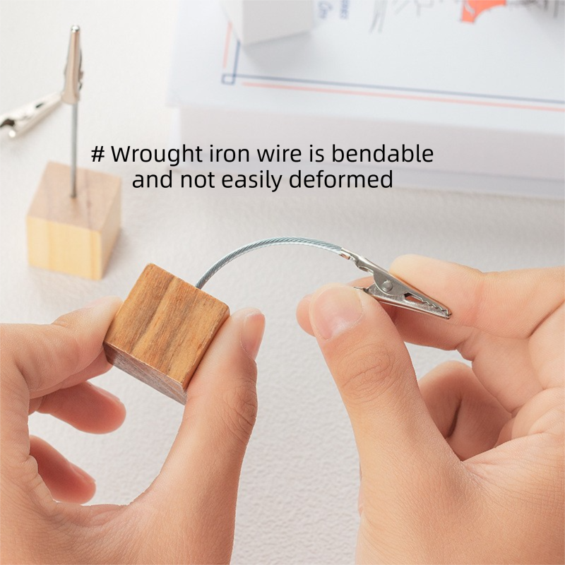 White 4 Pack Wooden Cube Memo Clips Photo Holders with Flexible Wire Alligator Clasp for Weddings Home and Office Desk Decor 11cm Height - Image 2