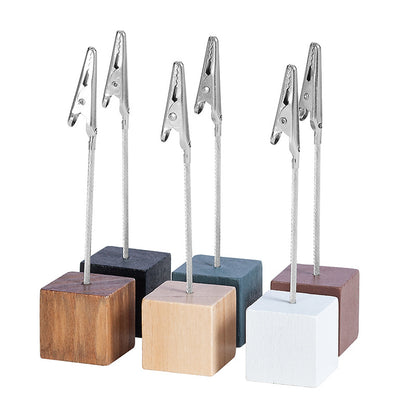 White 4 Pack Wooden Cube Memo Clips Photo Holders with Flexible Wire Alligator Clasp for Weddings Home and Office Desk Decor 11cm Height - Image 4