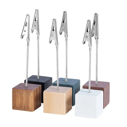 White 4 Pack Wooden Cube Memo Clips Photo Holders with Flexible Wire Alligator Clasp for Weddings Home and Office Desk Decor 11cm Height - Image 4