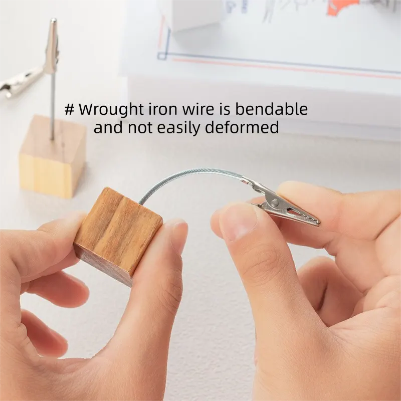 Black 4 Pack Wooden Cube Memo Clips Photo Holders with Flexible Wire Alligator Clasp for Weddings Home and Office Desk Decor 11cm Height - Image 2